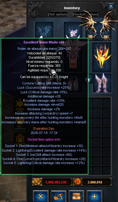 Ejemplo de ítem otorgado por /pvp